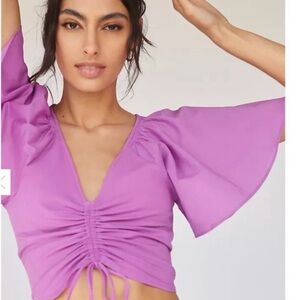 Maeve by Anthropologie flutter sleeve crop top